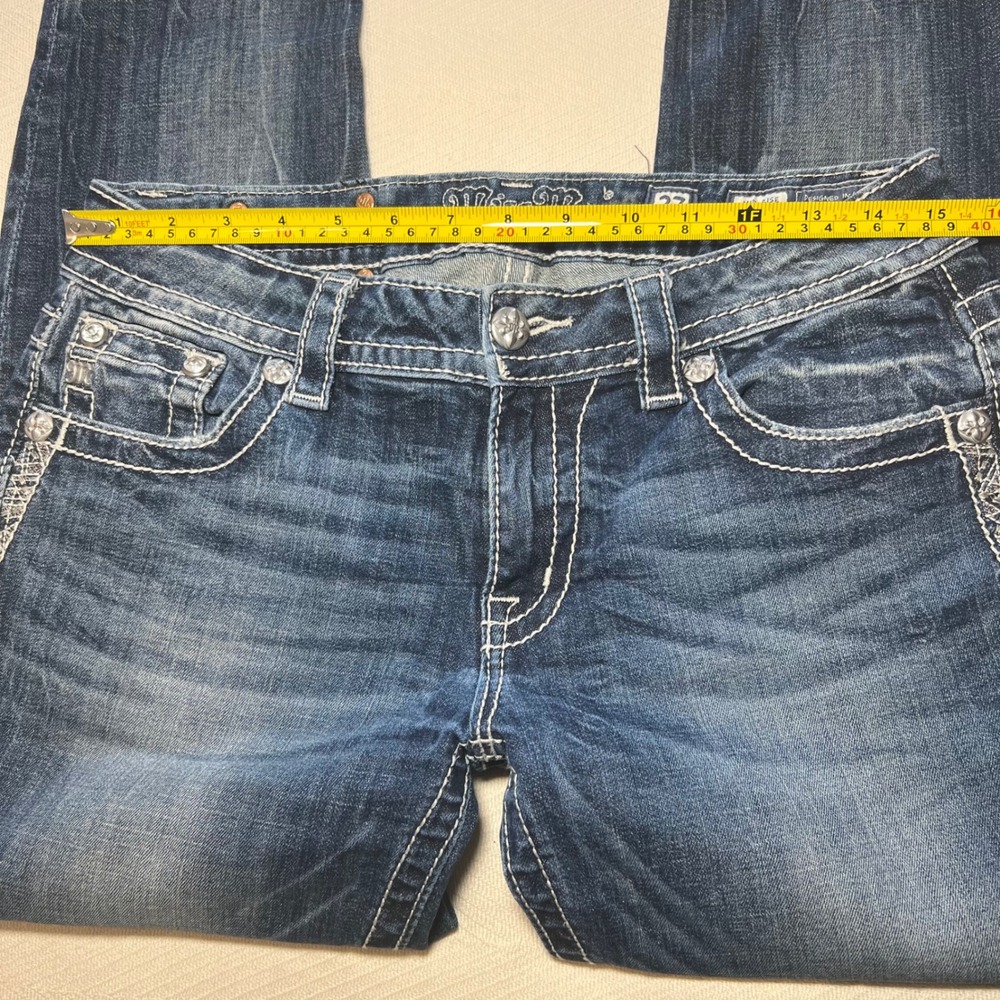 Miss Me Easy Skinny Y2K 2000s Dark Wash Thick Stitch Low Rise Size 27 - Picture 6 of 10